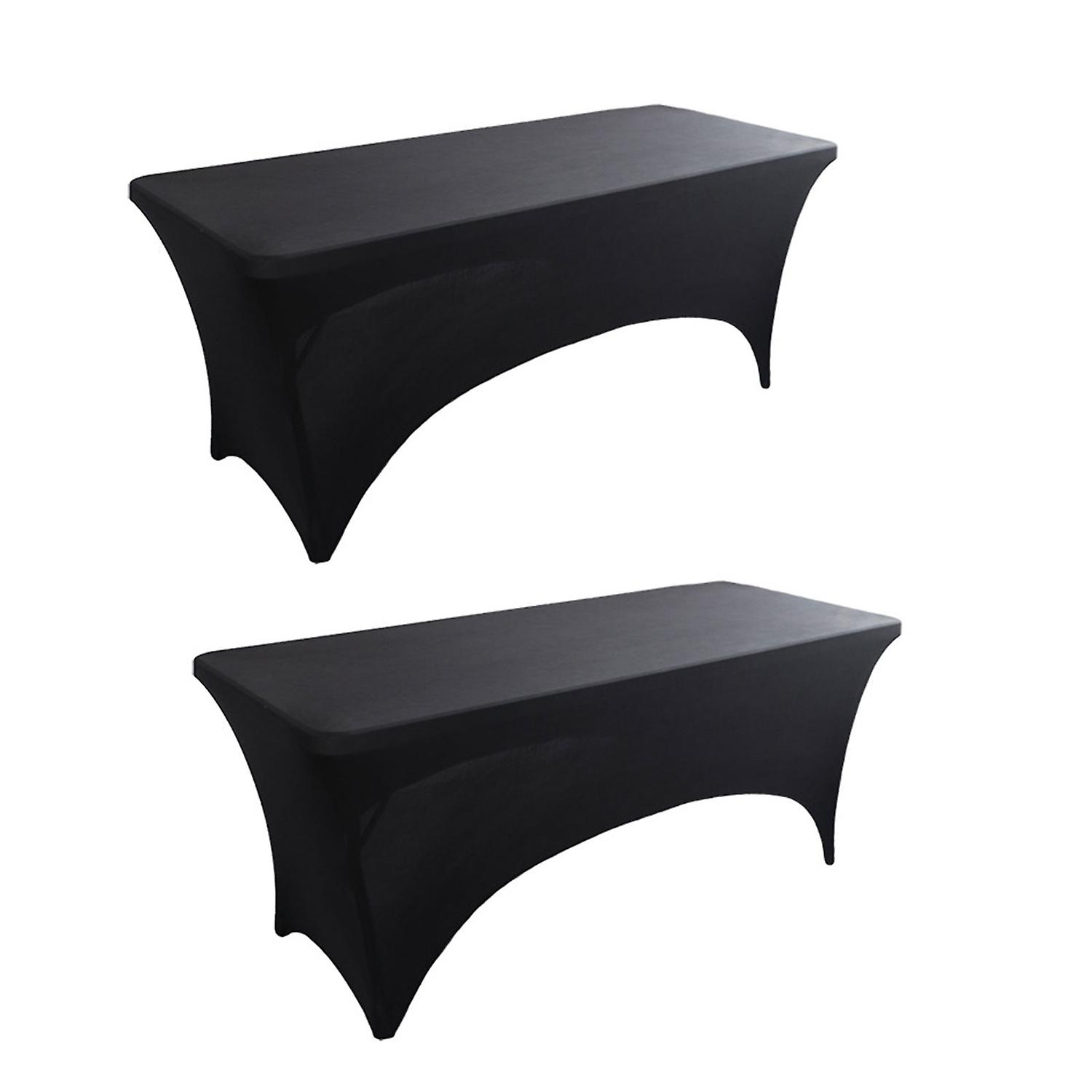 2PCS Black Spandex Stretch Tablecloths for 6FT Rectangular Tables
