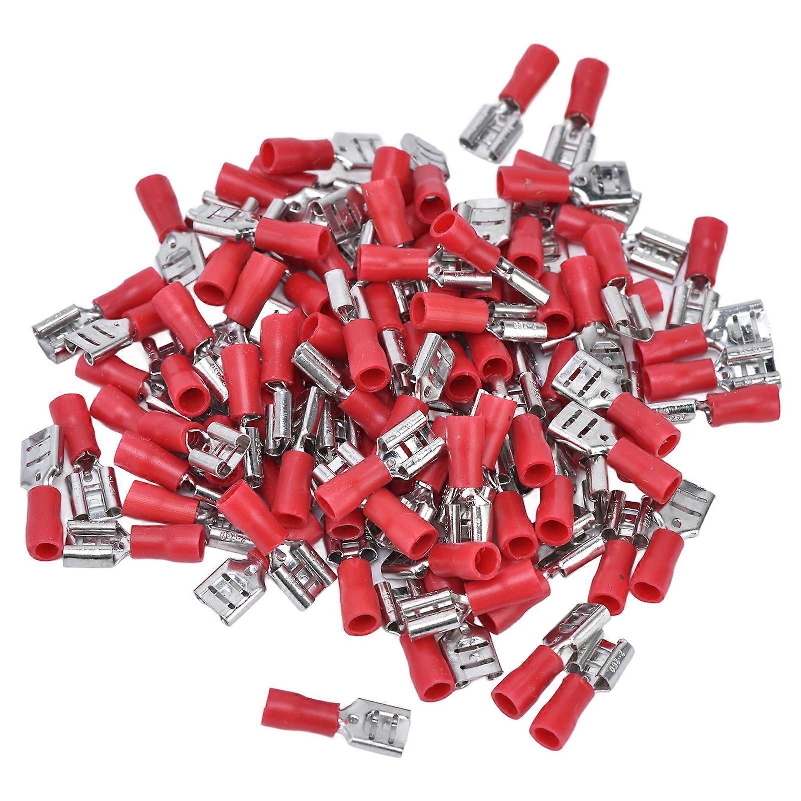 100PCS FDD2250 Spade Connector Conductivity Female Spade Connector with Insulating Shell for 1.52.5mm Cable(Red )
