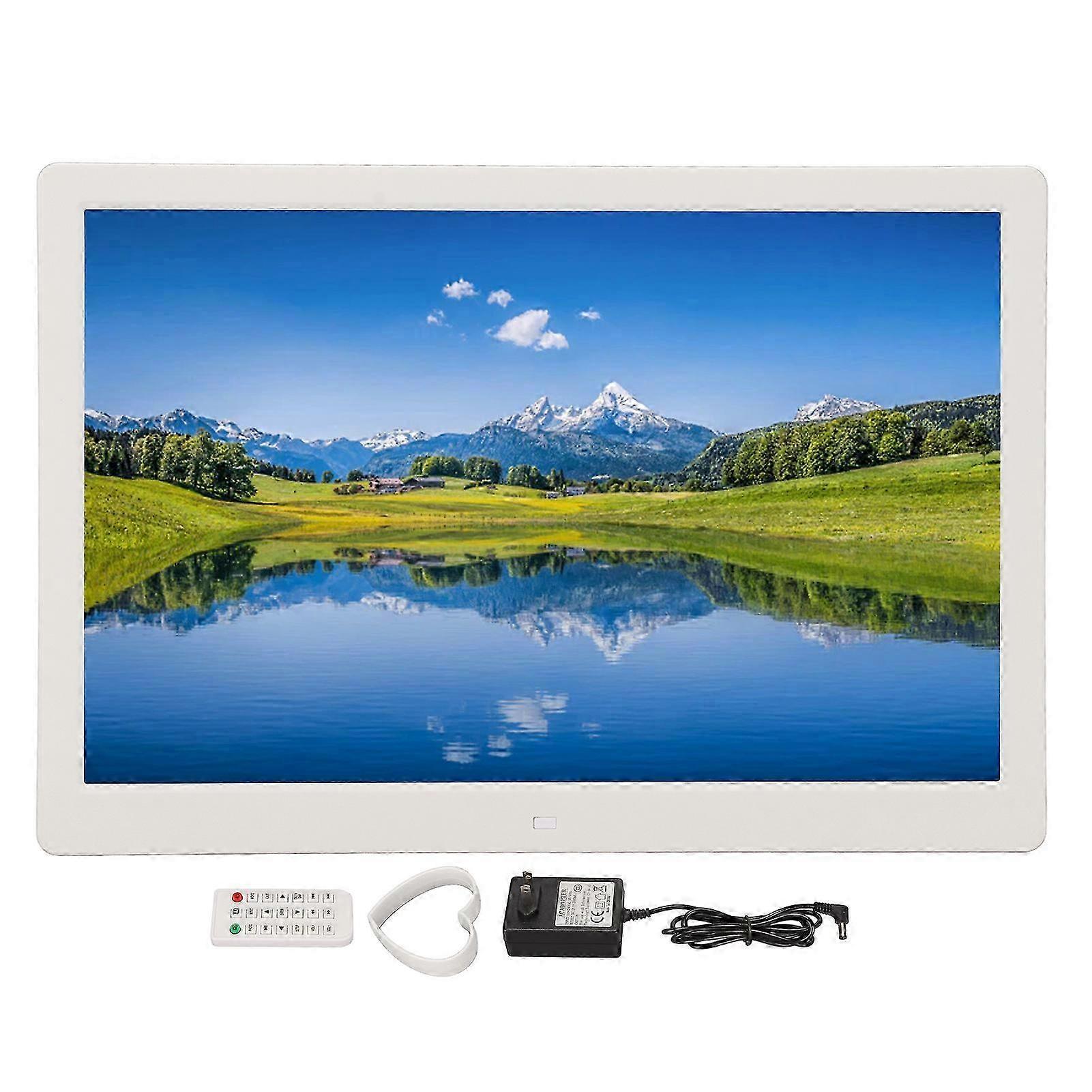 15.4" HD LED Digital Photo Frame with Remote, Video & Music Playback, US Plug, White