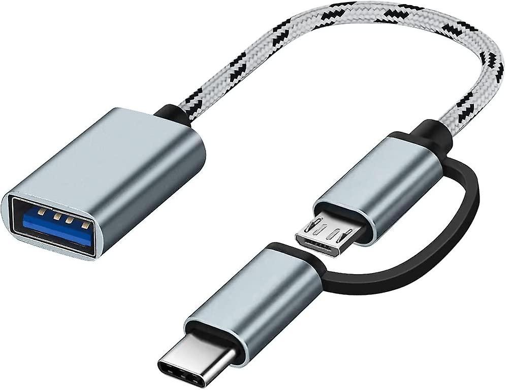 2-in-1 USB C/Micro to USB Adapter, Seminer USB C to USB, Micro to USB 3.0 OTG Adapter Cable, Gray