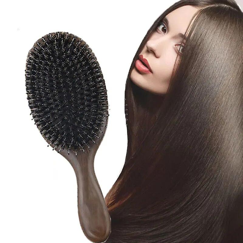 Natural Sandalwood Fine Comb Anti-Static Care Brush Head Wild Boar Bristles Hair Brush Green Sandalwood Hair Comb~10887