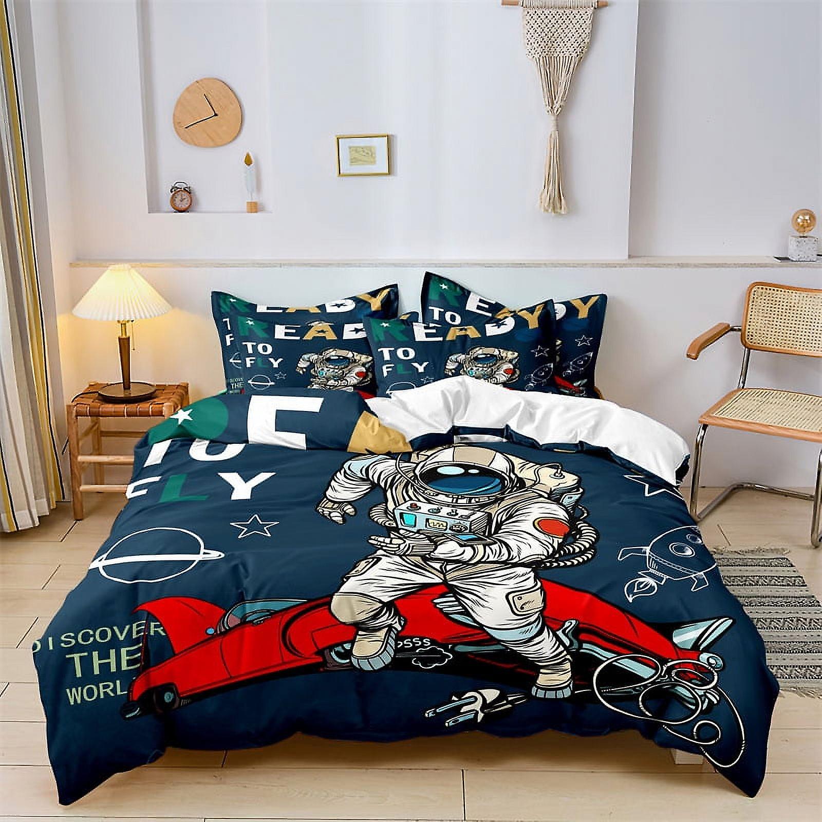 Space theme comforter set, spaceship astronaut comforter set super soft bedding set
