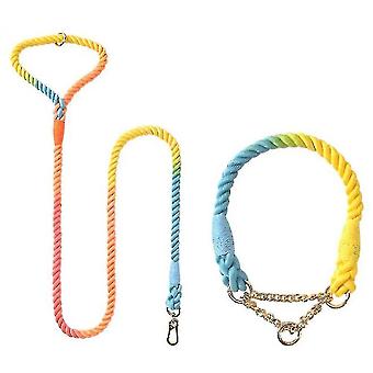 Dog Leash Dog Collar Combo Set Pet Supplies Rainbow Knit(colorful)