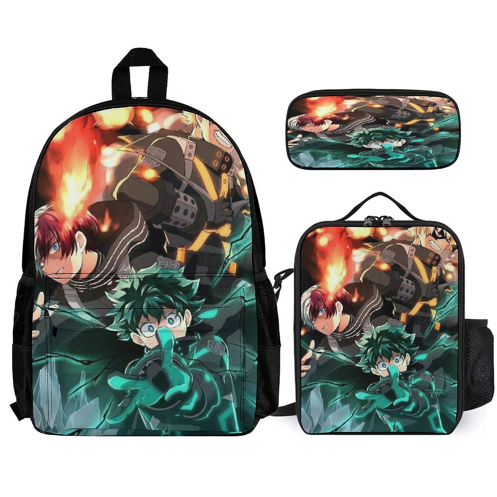 My Hero Academia Backpack 3 قطع مجموعة حقيبة ظهر للكمبيوتر المحمول مع حقيبة غداء مقلمة