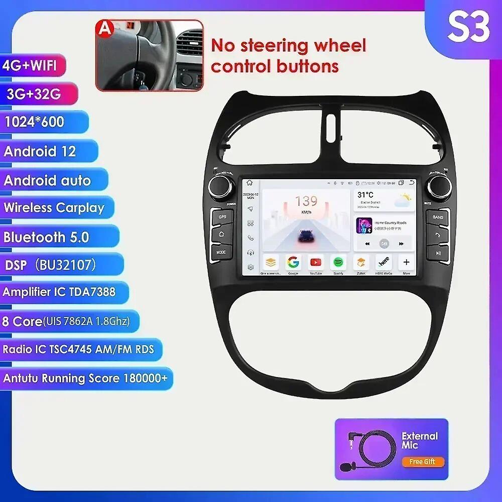 プジョー206 206cc 206sw 2000年- 2008年Ui7862クォードオクタコアステレオCarplay Gps RDS Dspのための7" Ossuret 2din Android12カーラジオ