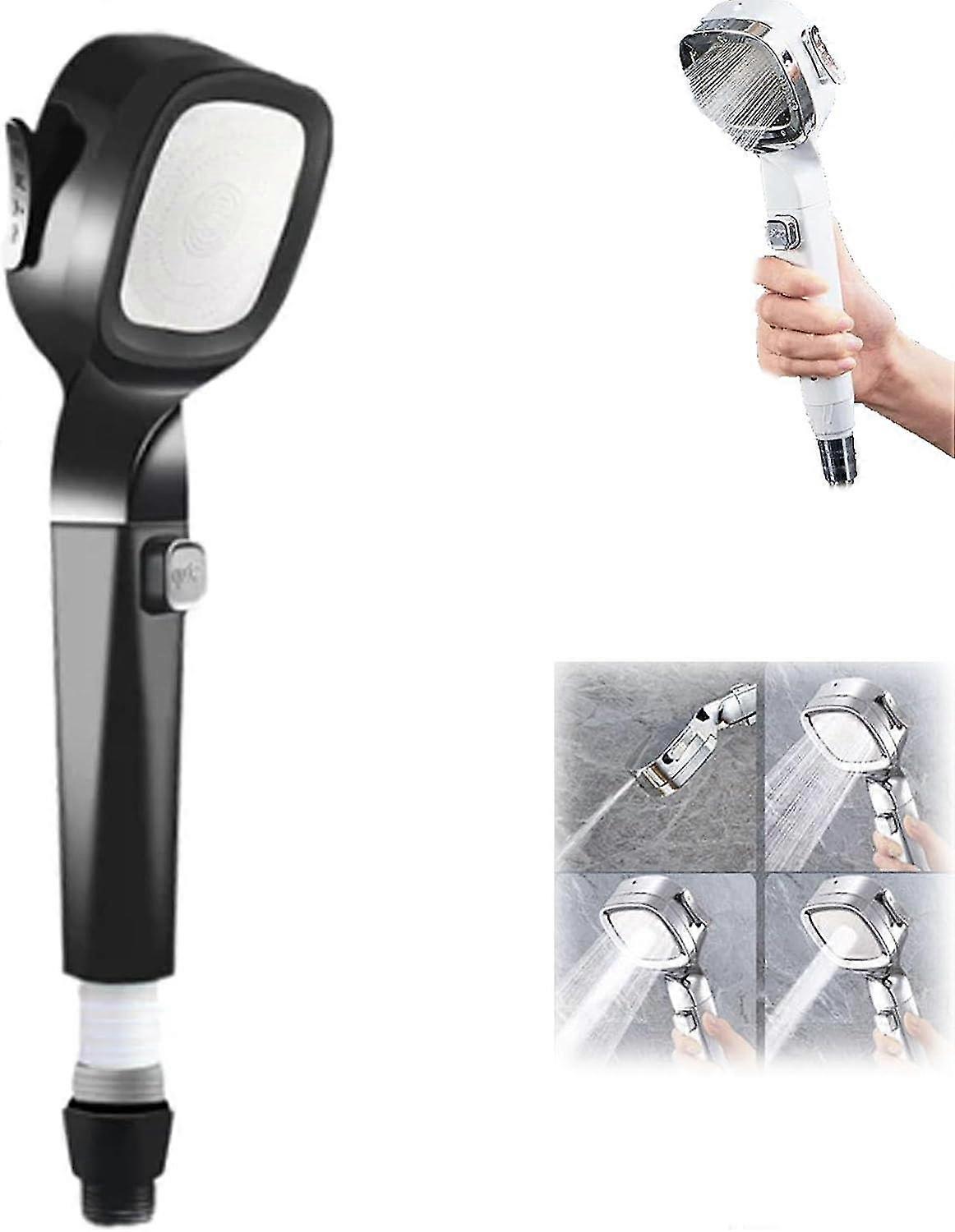 4-Mode Handheld Pressurized Shower Head with Pause Switch