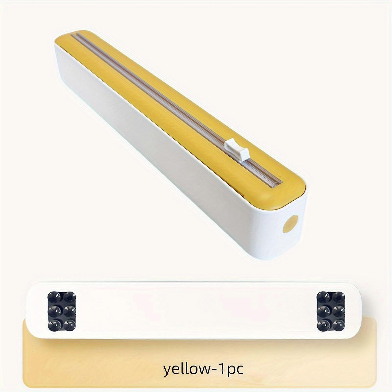 Food-Grade Cling Film Cutter Dispenser with Double-Sided Sliding Blade, Suction Cup Wall-Mounted Storage Box Holder for Home and Commercial Use - Prac