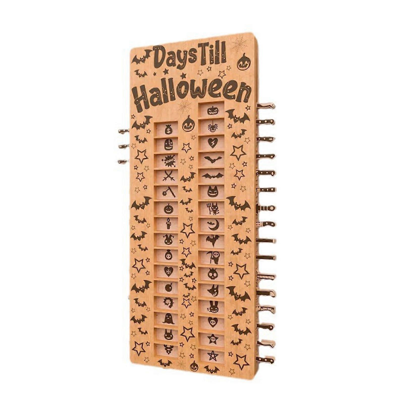 Wooden Halloween Advent Countdown Calendar with Movable Knives, Spooky Halloween Craft Decoration for Home Office Classroom