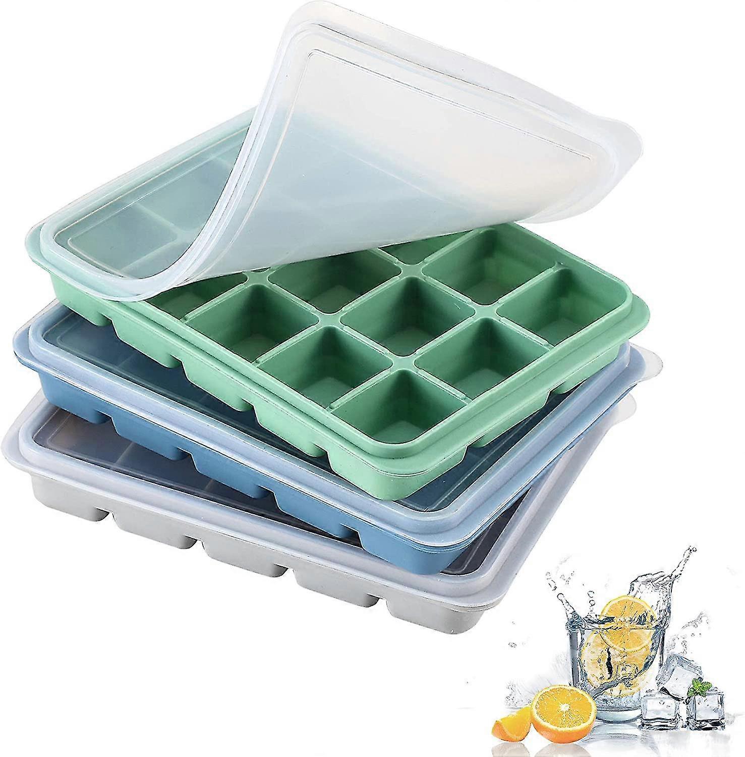 For 2024 3 Pack Ice Cube Tray, Silicone Ice Cube Molds with No-spill Lids, 45 Cubes, Easy Release, Reusable, Flexible, Perfect for Chilled Drinks and 