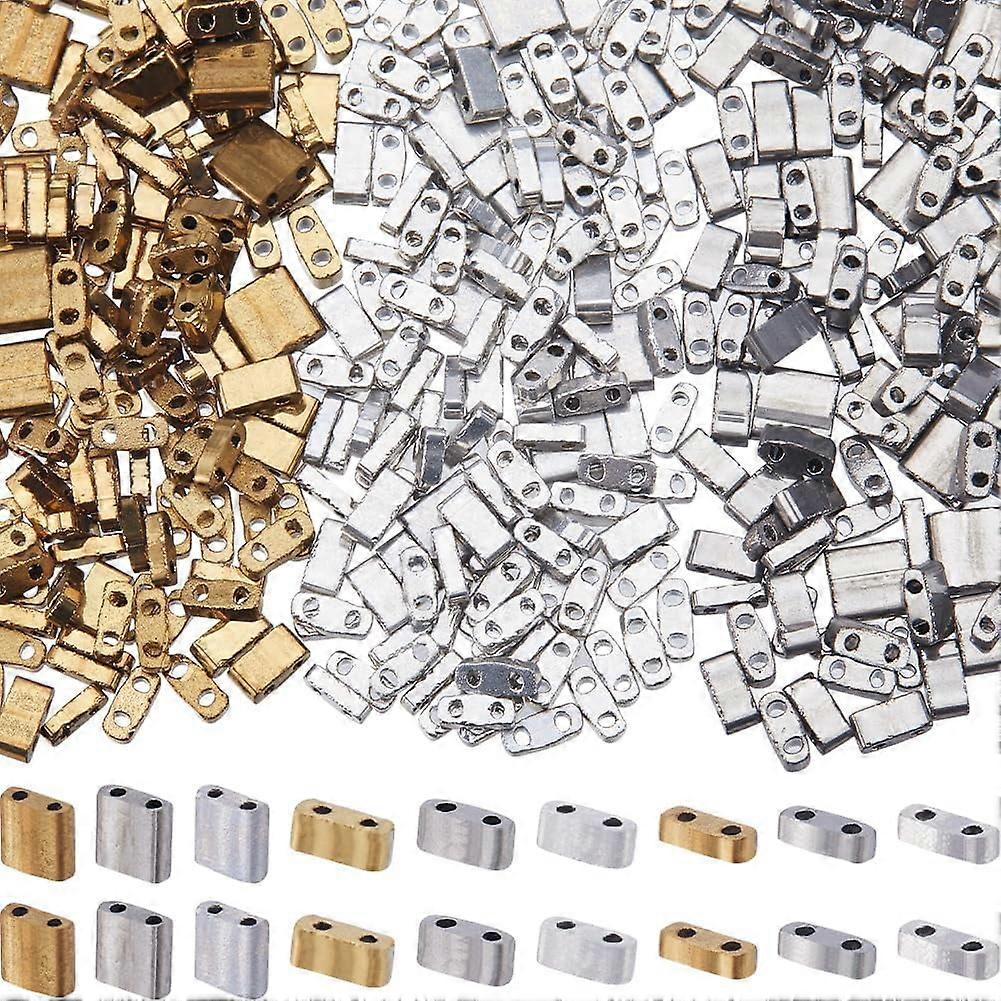 600Pcs 2 Hole Tila Beads 9Styles Half Glass Seed Beads Bulk Rectangle Mix Metallic Color Mini Opaque Square Flat Loose Spacer Beads