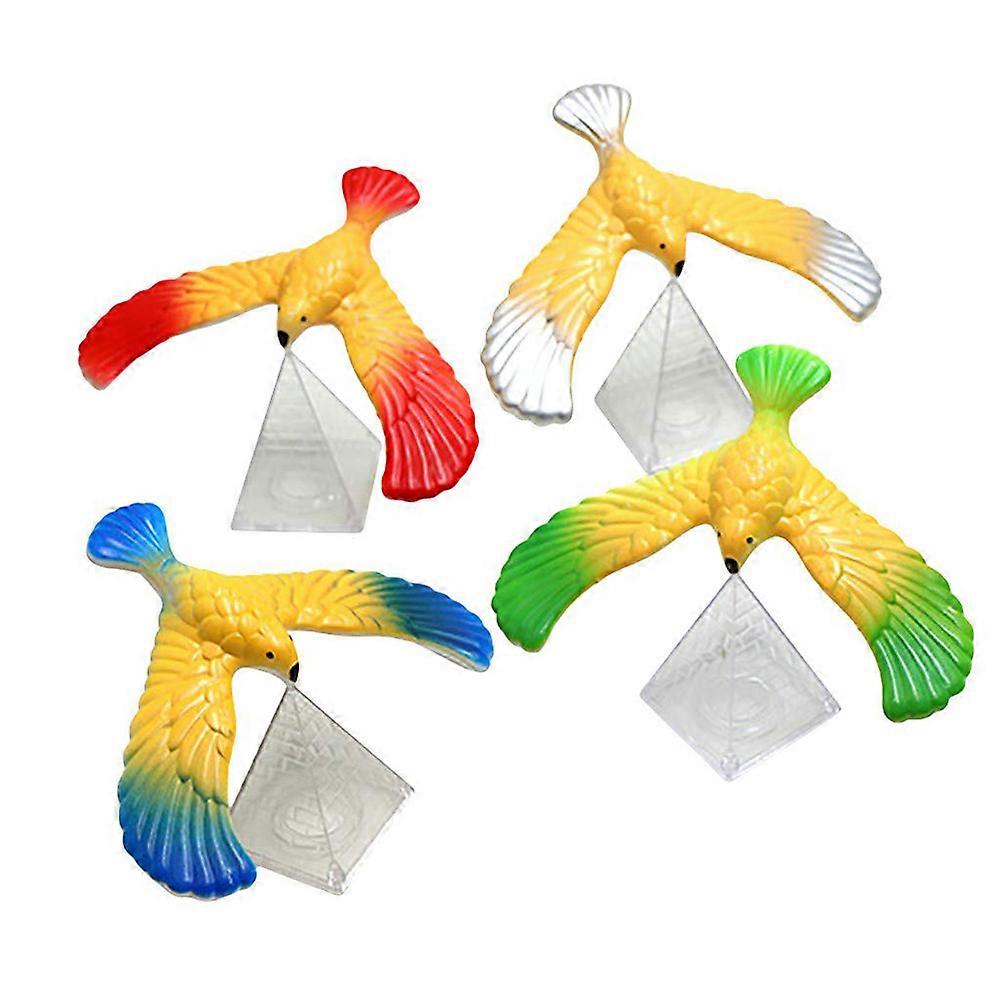 4pcs Random Color Balancing Bird Stress Relief Finger Toys With Pyramid Base For Children Physical Science Office Desktop Toys