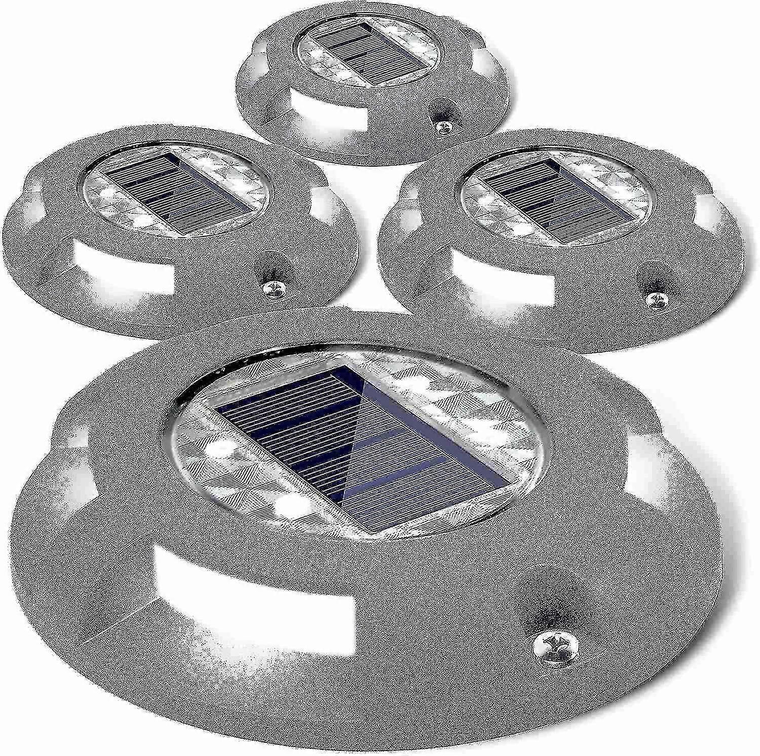 ソーラーデッキライト私道ドックLedライトソーラーパワード屋外防水ロードマーカー、4パック(whi