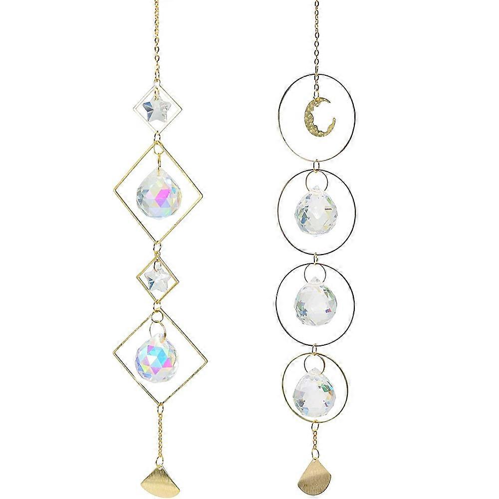 2パックムーンクリスタルウィンドウハンギングクリスタルドロッププリズムオーナメントホーム、ガーデンデコレーション