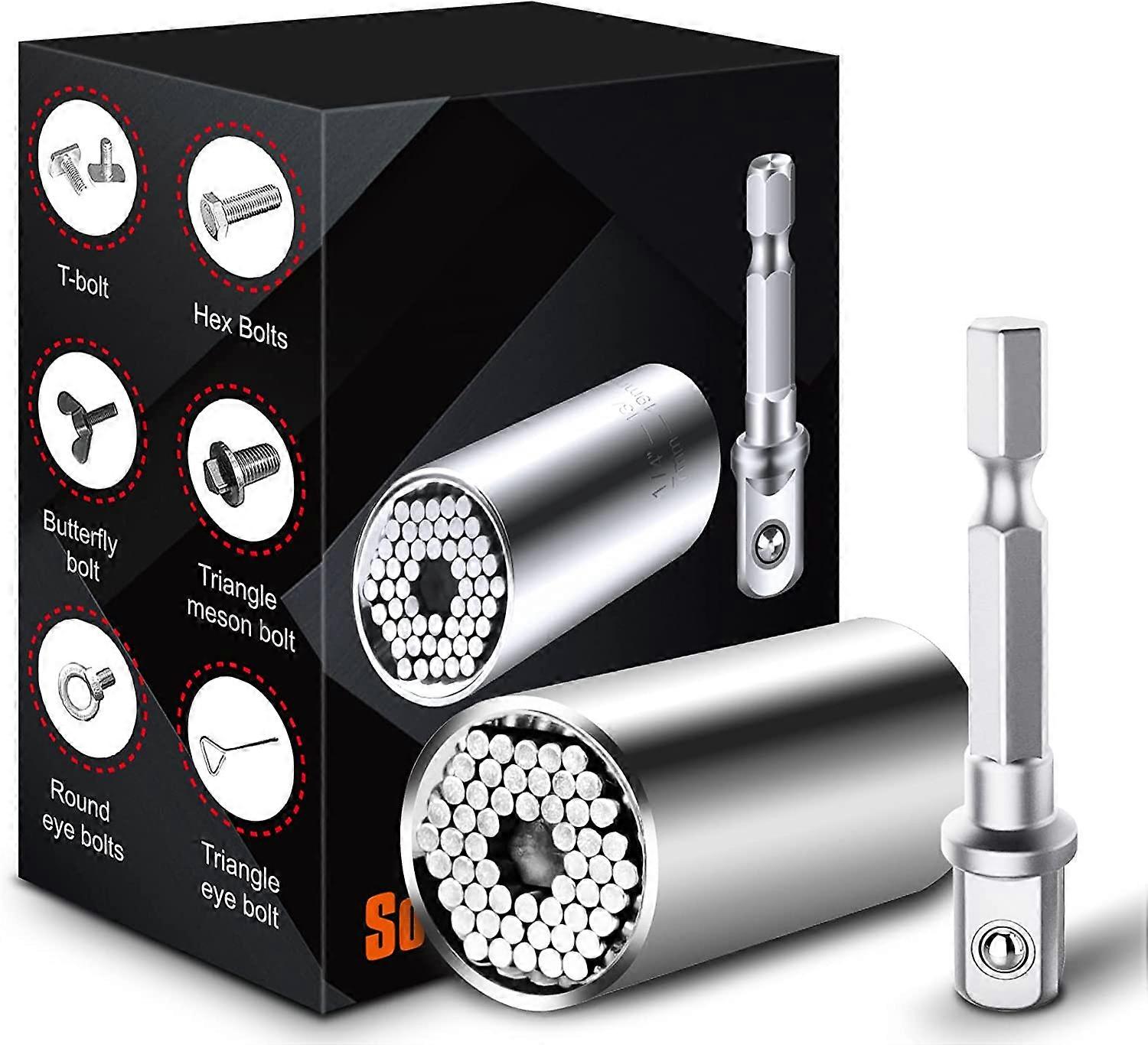 2 Pcs Universal Socket Tool With 1/4- 3/4 Inch Socket Wrench And Power Drill Adapter, Diy Gift For Woodworkers