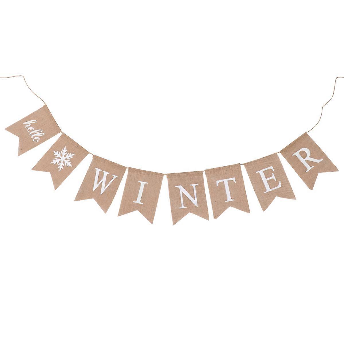 Motyw zimowy Płótno Banner Kreatywny druk listów Swallowtail Garland Snowflake Bunting Flaga Linen Party Supplies Dekoracje