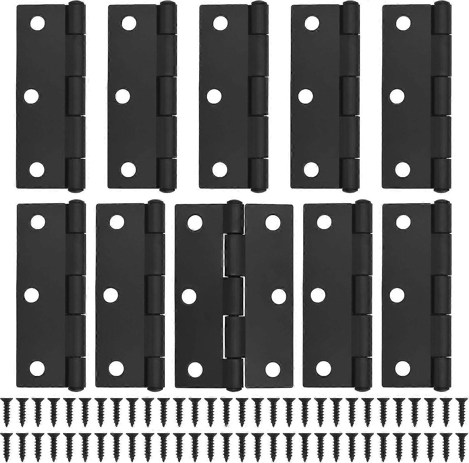 مفصلات باب سوداء 10 قطع - مفصلات باب خزانة 75 مم مع 60 قطعة مفصلات باب براغي سوداء داخلية للأثاث المنزلي مفصلات باب خشبي