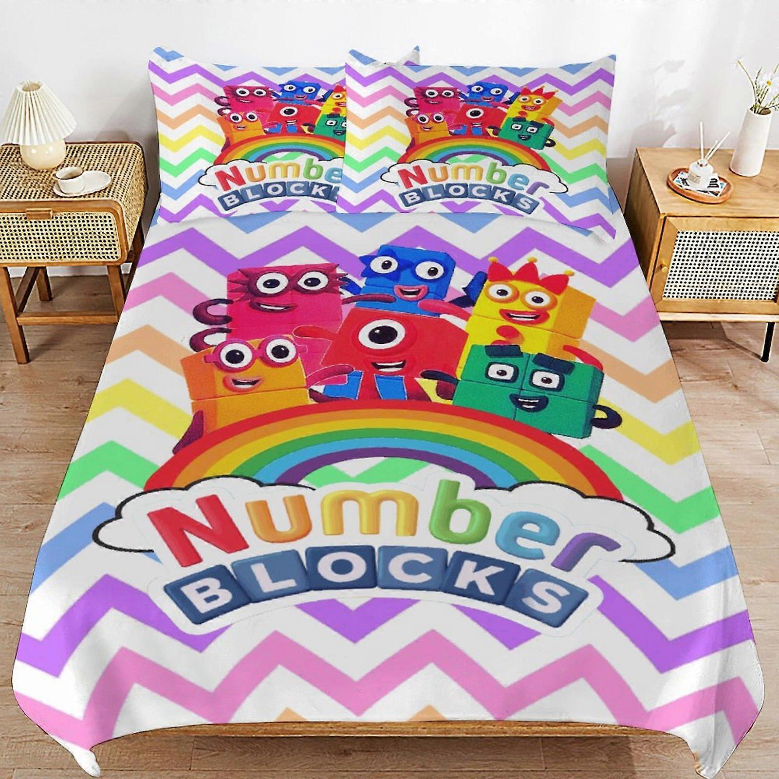 x148 Numberblocks Capa de Edredom de Cama Conjuntos de Cama de Microfibra Impressos em 3D Conjuntos de Edredom Leve de 3 Peças, 1 Capa de Edredom e 2 Fronhas para Crianças Menino