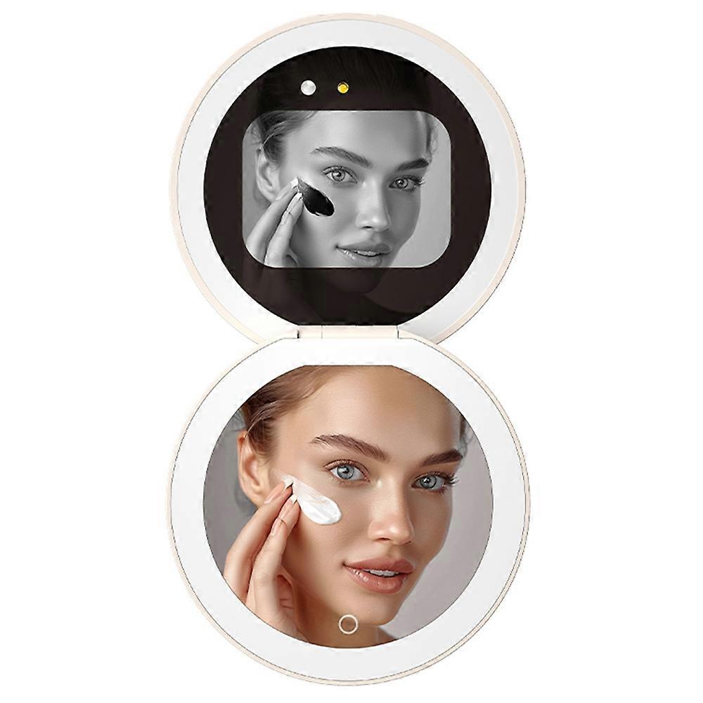 Travel Makeup Mirror with UV Camera for Sunscreen Test LED Light Handheld Folding Mirror