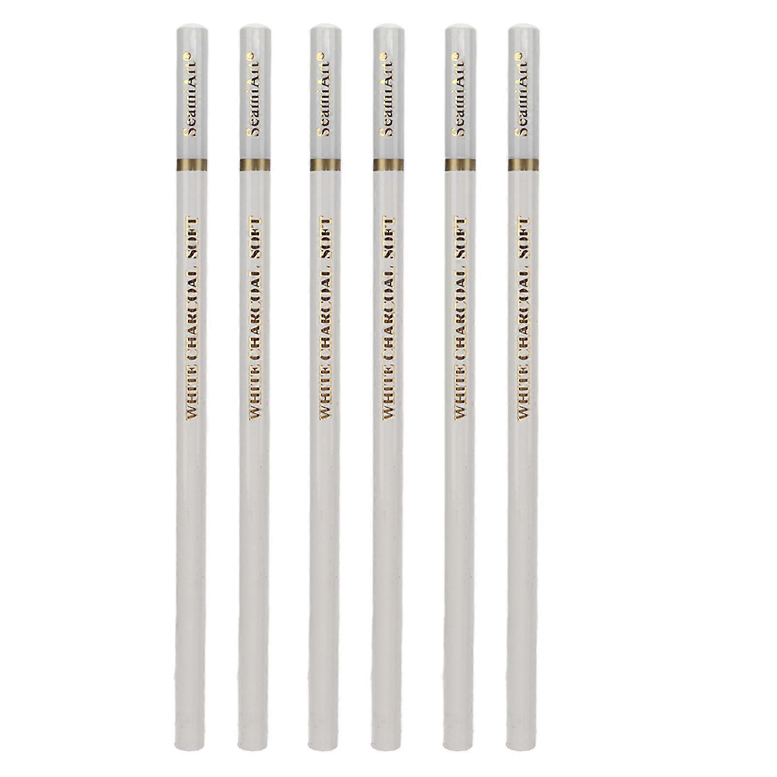 6 Pcs White Charcoal Pencil Non Toxic Environmentally Friendly Sketch Soft Medium Hard High Gloss White Sketch Pencil Set