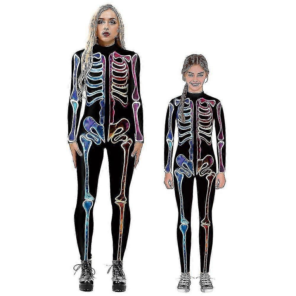 子供と大人のためのハロウィーンスケルトンコスチューム、コンフォタブルオネジージャンプスーツ
