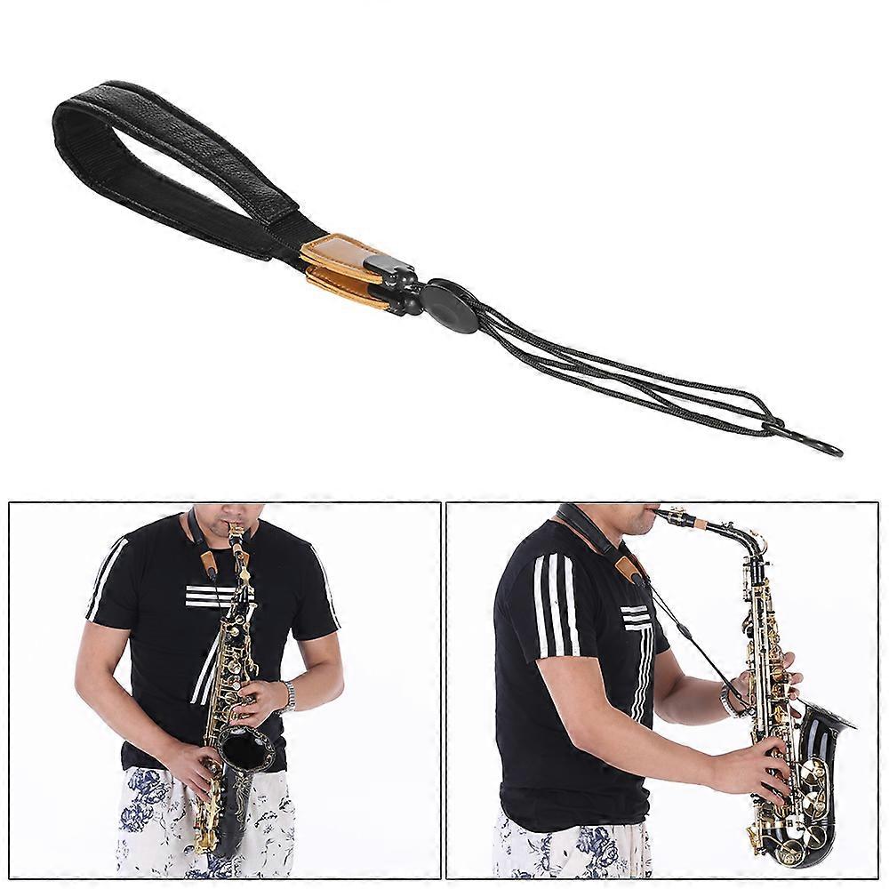 Adjustable Soft Leather Saxophone Sax Neck Strap with EVA Padded Metal Hook