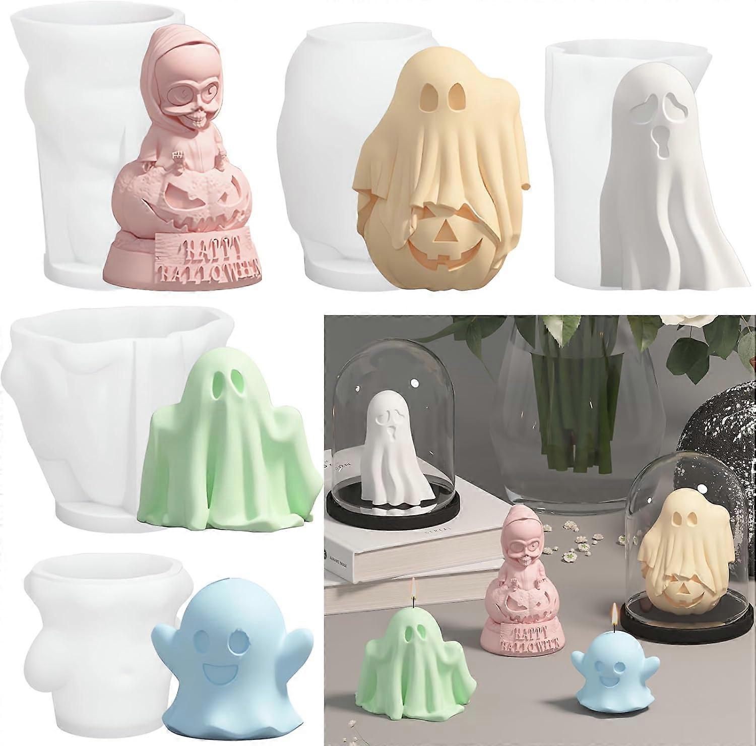 5 pcs Ghost Candle Mold, 5 Style 3D Ghost Silicone Molds for Halloween Scented Candles, Handmade Soaps, Wax, Epoxy Resin Casting Making Supplies, Art