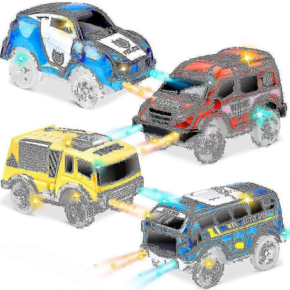 4 Pieces / Set Of Led Lighted Track Car, Compatible With Most Track Cars