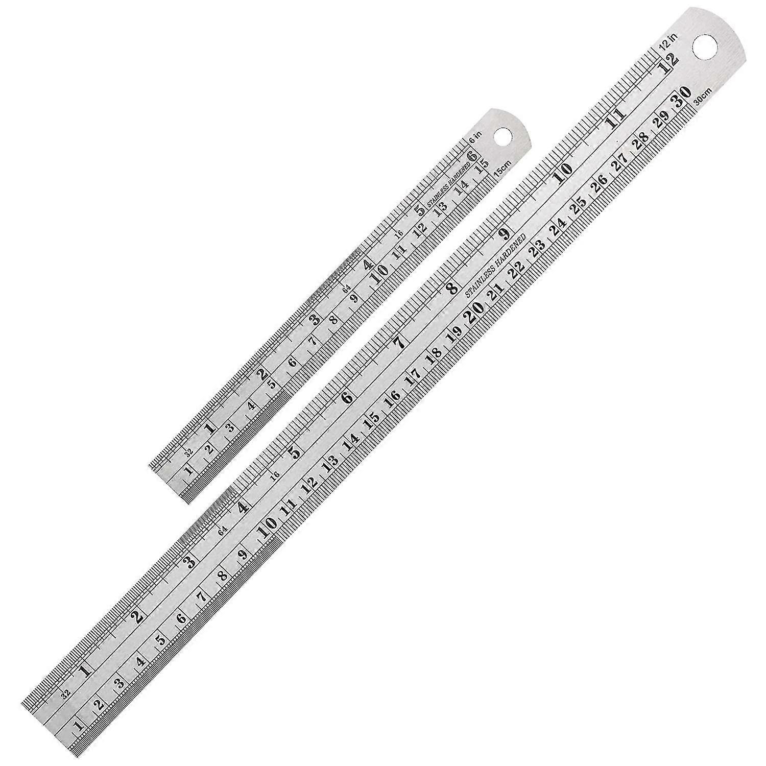 Réguas de aço, réguas de metal de 6 polegadas e 12 polegadas, pacote de 2
