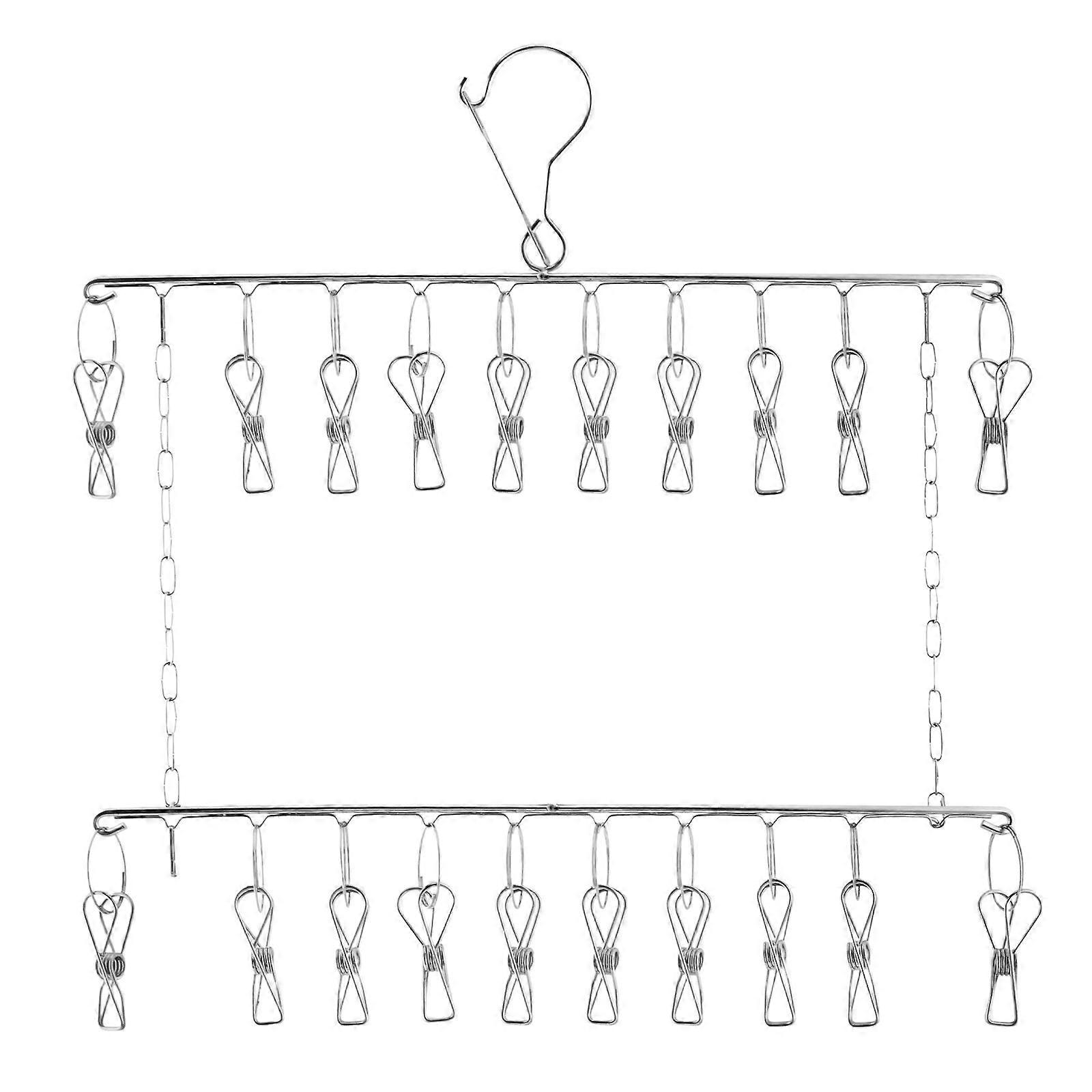 1pcs Windproof Sock Drying Rack Space Saving Balcony With 20 Clips 2 Layers Underwear