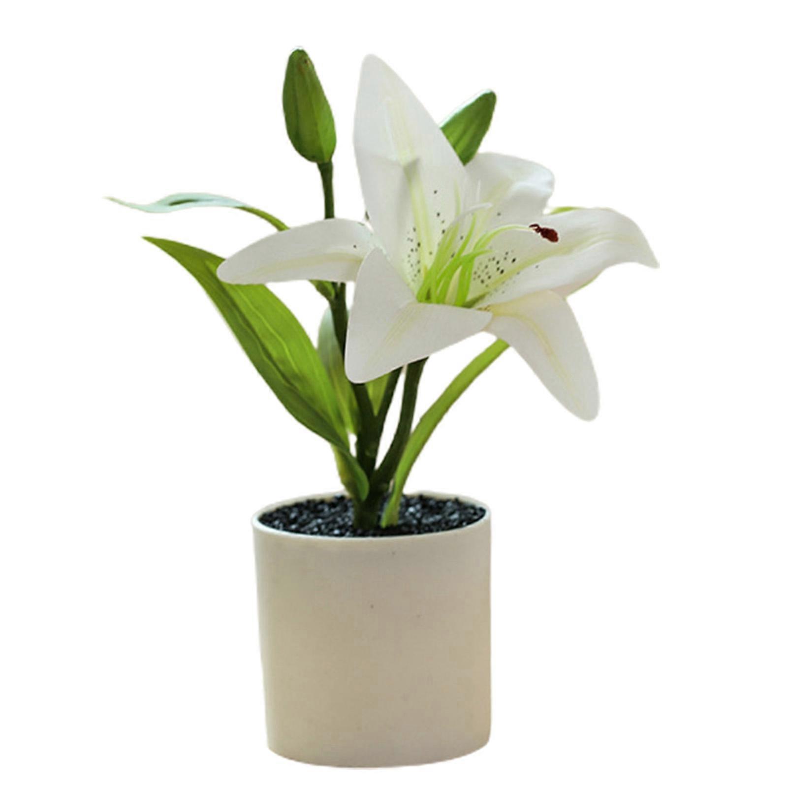 Fake Flower Pot Simulated Easy Care Plastic Realistic Lily Bonsai Artificial Plant Decor for Home