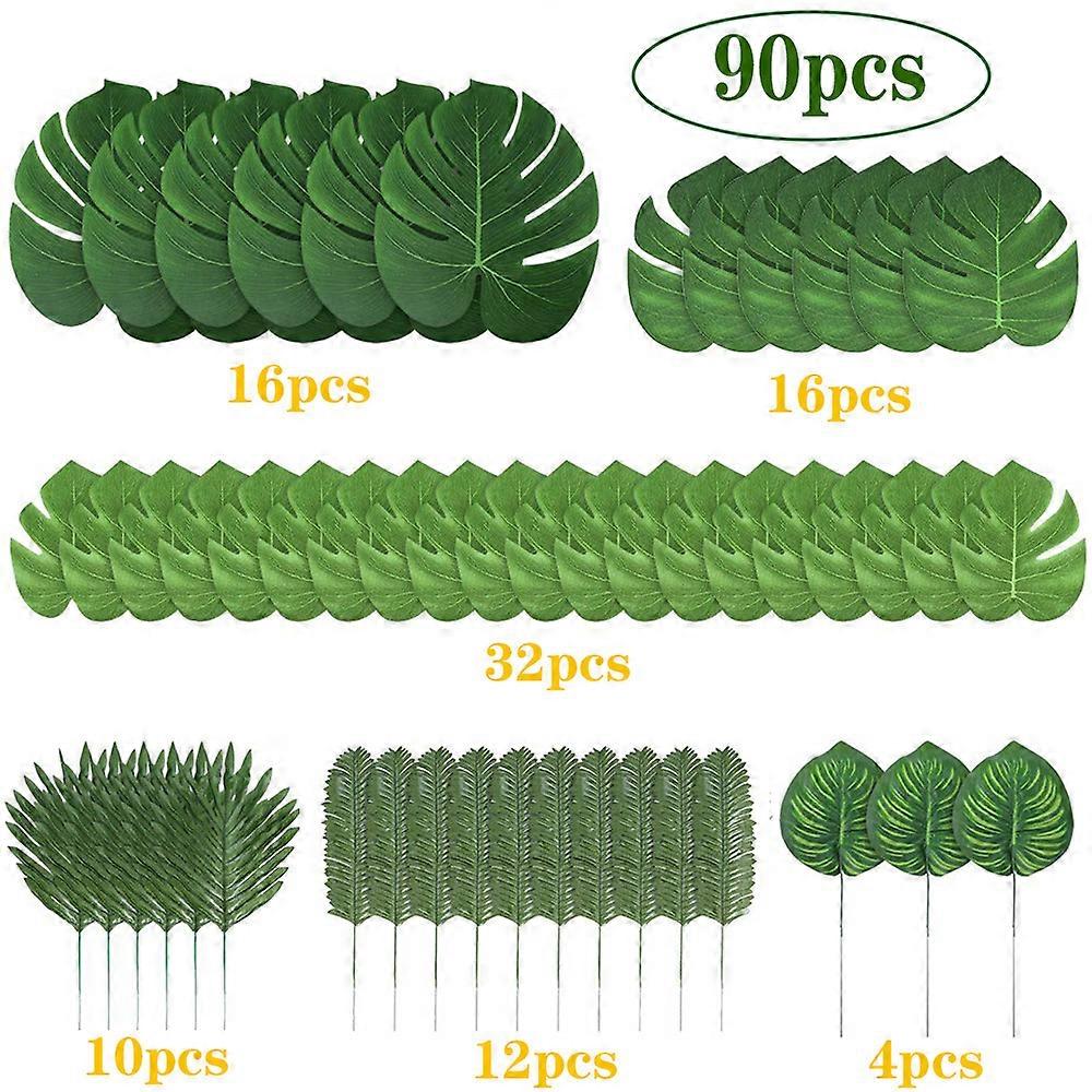90pcs Artificial Palm Leaf Tropical Plants Hawaiian Jungle Beach Theme Party Decoration Supplies Accessories Set