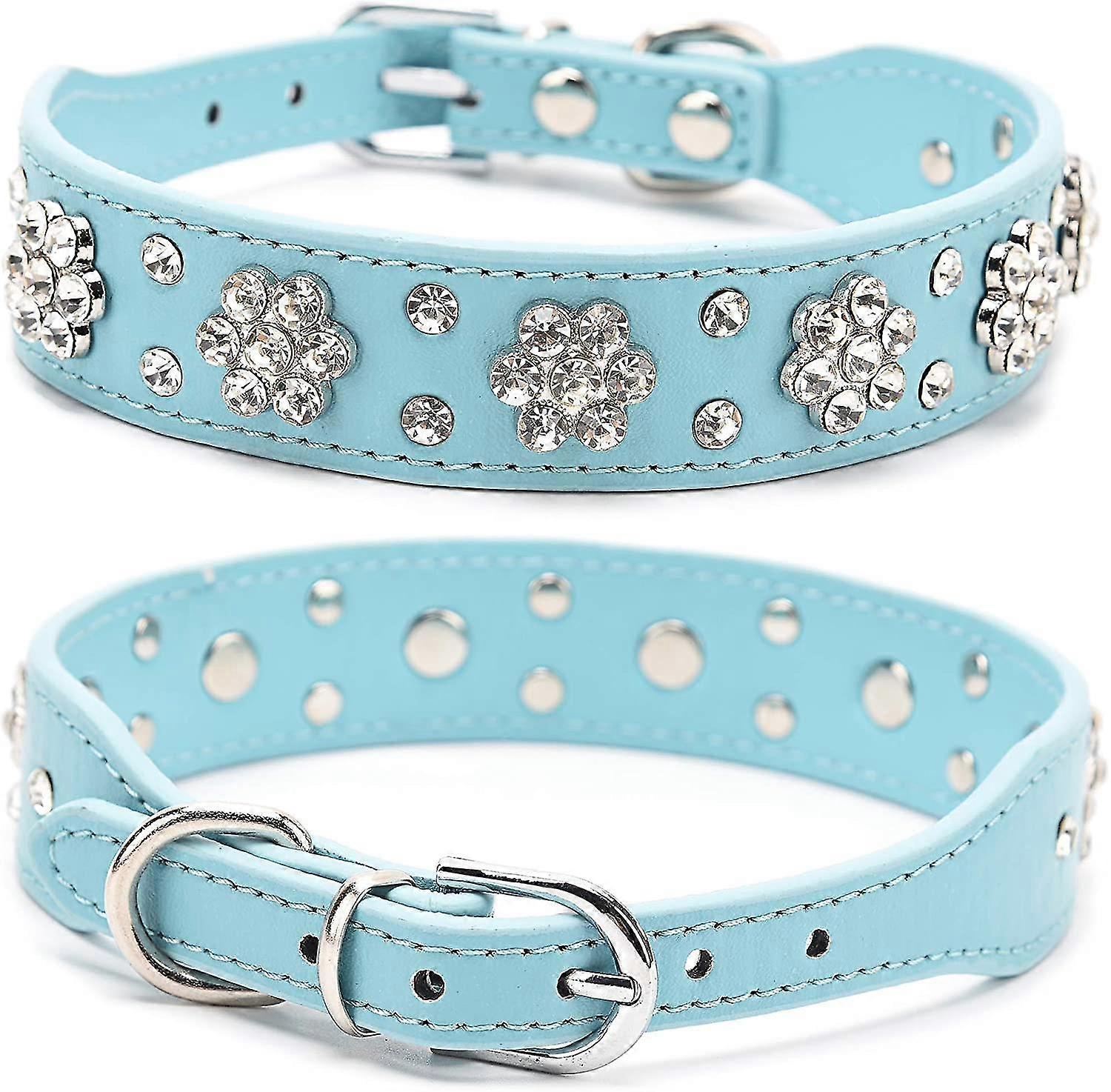 Rivet Rhinestone Shiny Pu Adjustable Dog Collar