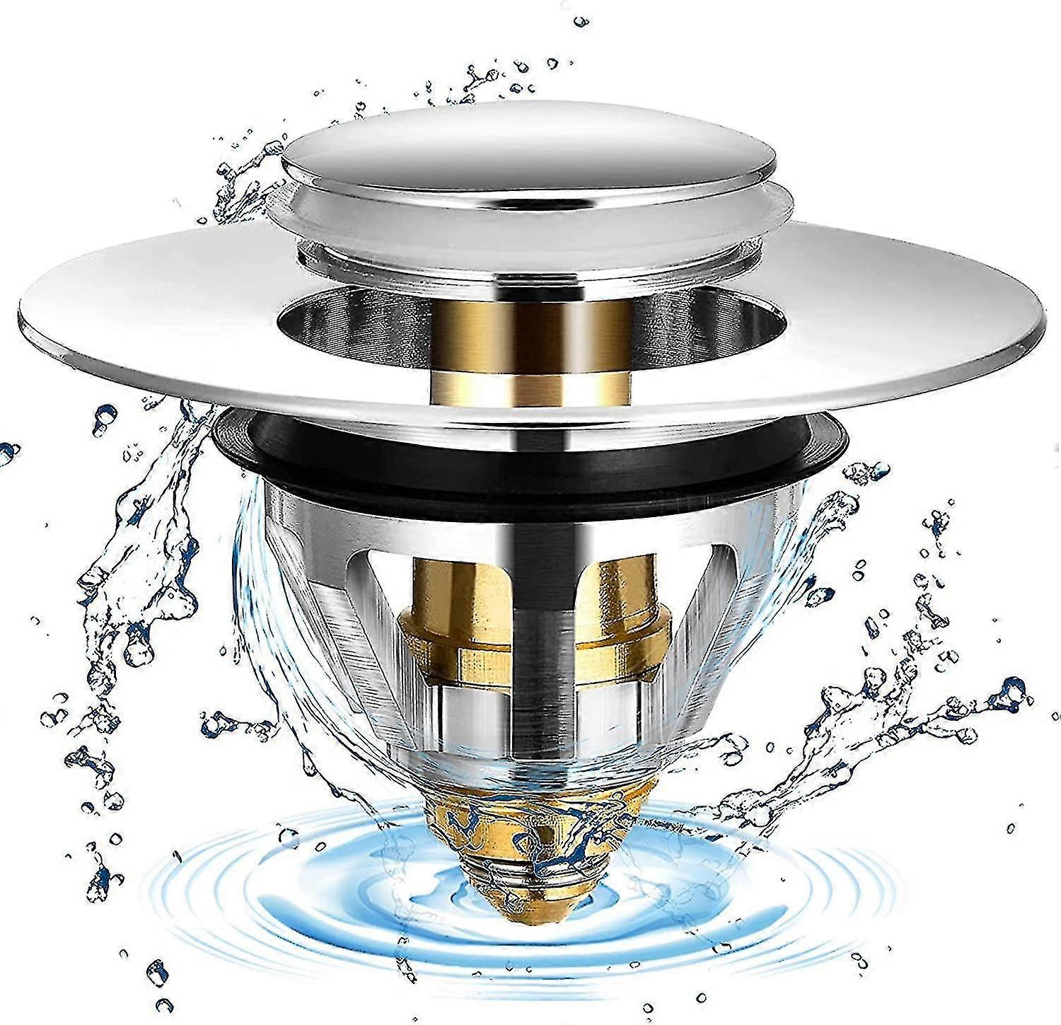 Universal Washbasin Cap Washbasin Stainless Steel Popup With 2 Seals For 32 And 38 Mm Sink Cap (1pcs)