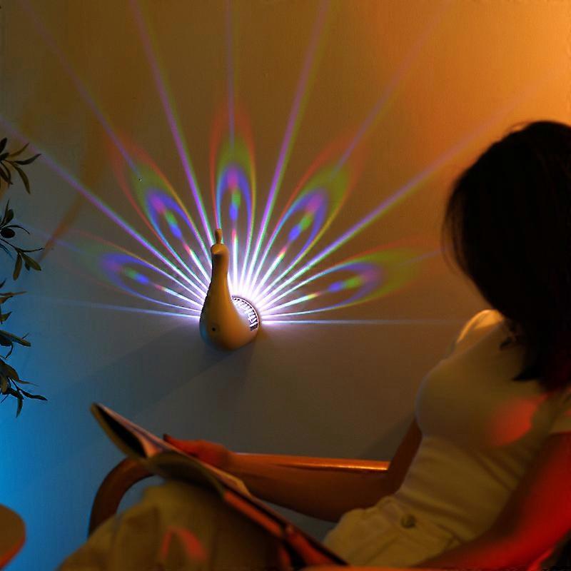 Night Light Peacock Projector Lamp - USB Rechargeable with Remote 7 Color