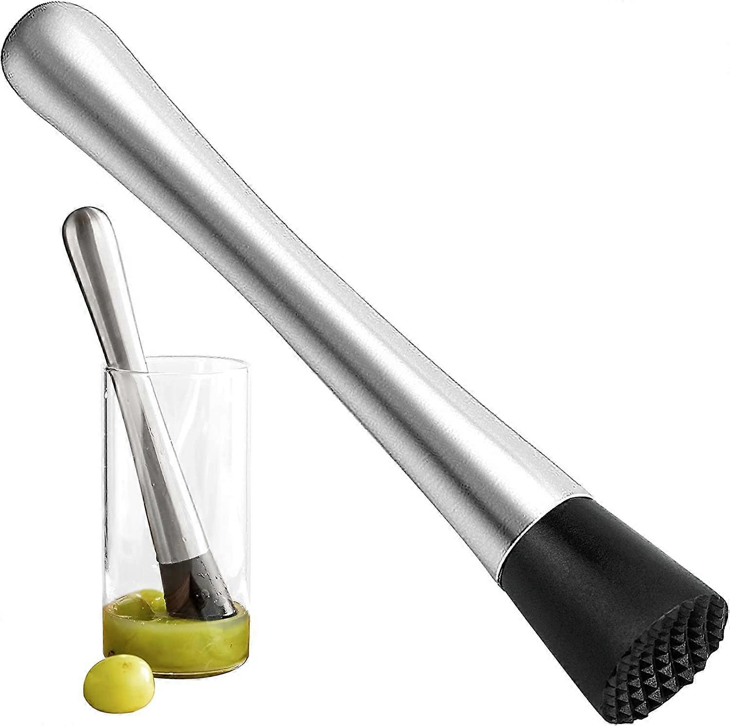 كوكتيل Muddler الفولاذ المقاوم للصدأ 21 سم Mojito Masher مع خلاط فواكه من النايلون المحزز