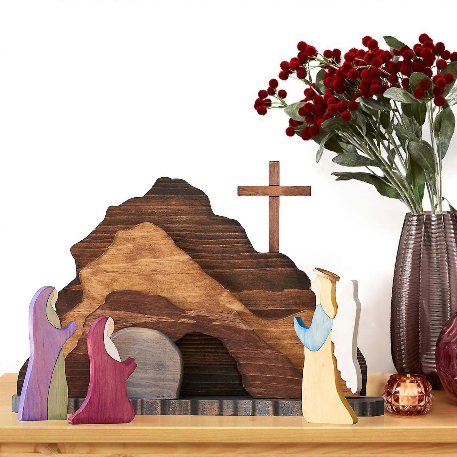 Wooden Easter Scene Decoration, Jesus Nativity Scene Decorations