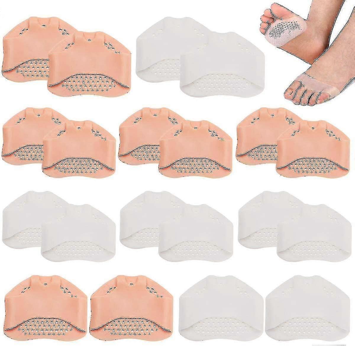 10 Pairs Metatarsal Pads, Gel Foot Pads Forefoot Cushions Bone Pad Breathable