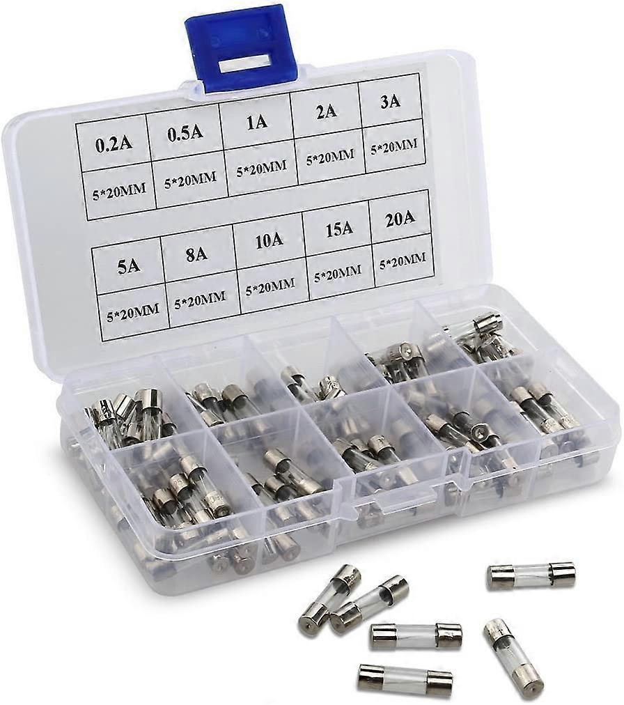 AGC Inline Fuse Holders Screw Type5x20mm Fast Blow Glass Fuses Fast Blow Car Glass Tube Fuses Assorted Kit Amp 0.2A, 0.5A, 1A, 2A, 3A, 5A, 8A, 10A, 15