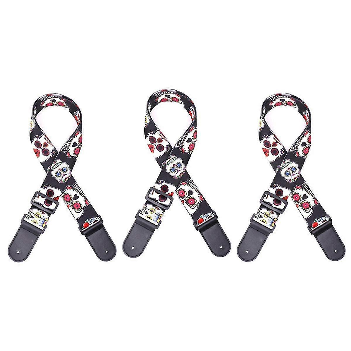 Skalle Läder Nylon Fluorescerande Tryck Folk Gitarr Rem Elgitarr Rem, Akustisk Gitarr Rem, c