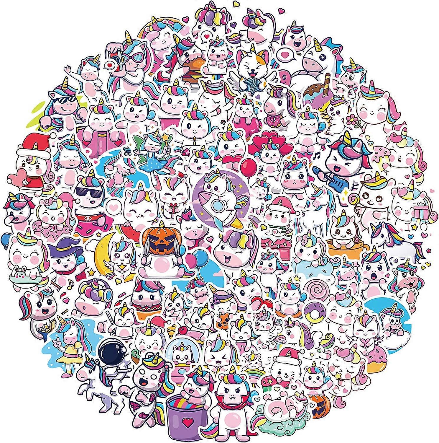 Huayao My Little Pony Stickers - 50 adesivi a forma di unicorno, per sacchetti regalo, regalo di compleanno dei bambini, per ragazze e ragazzi, impermeabili, glitterati, cartoni animati, colore