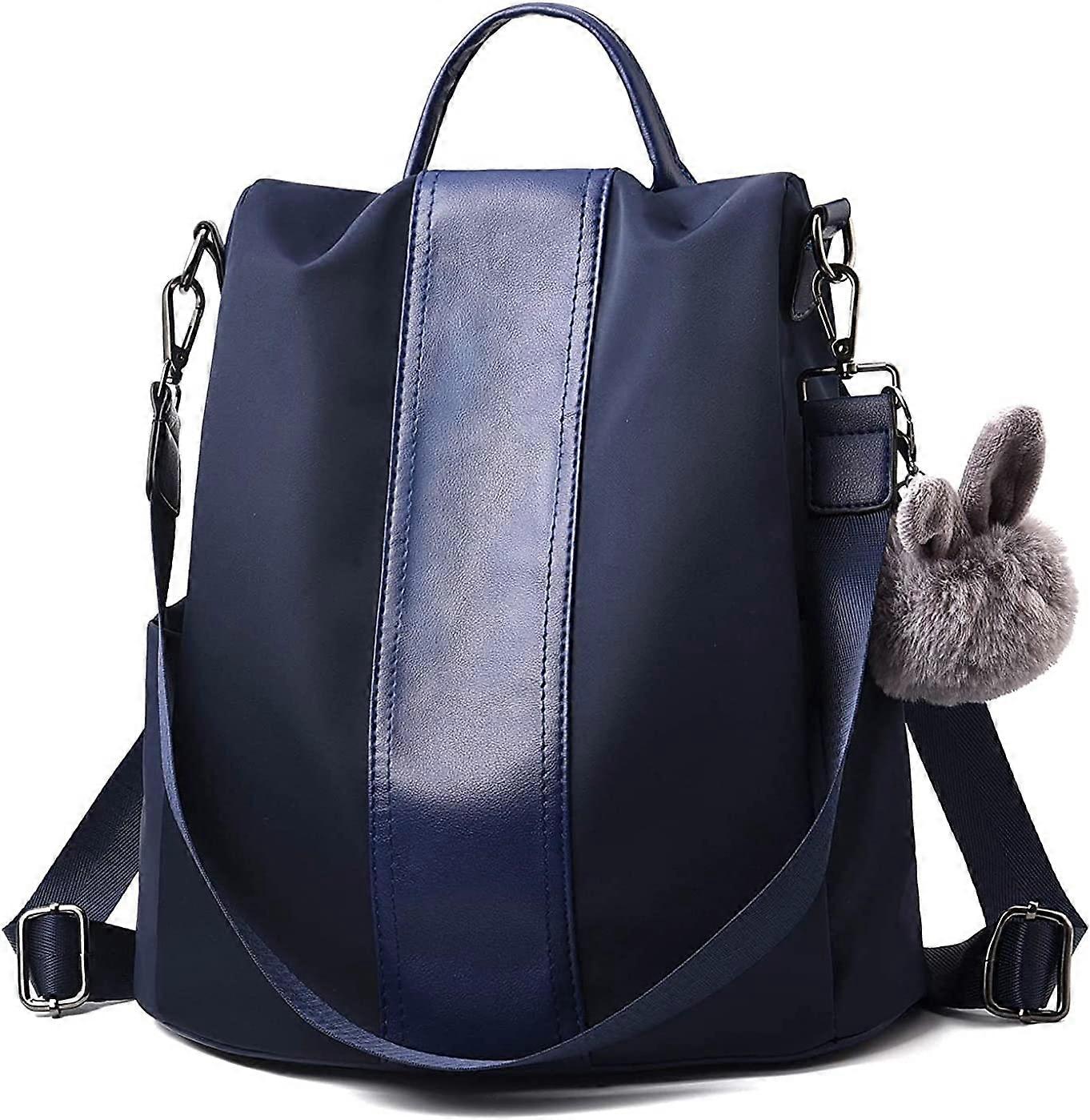 女性バックパックレディースリュックサック防水ナイロンスクールバッグ盗難防止デイパックショルダーバッグ(ネイビー、アップグレートラージ)