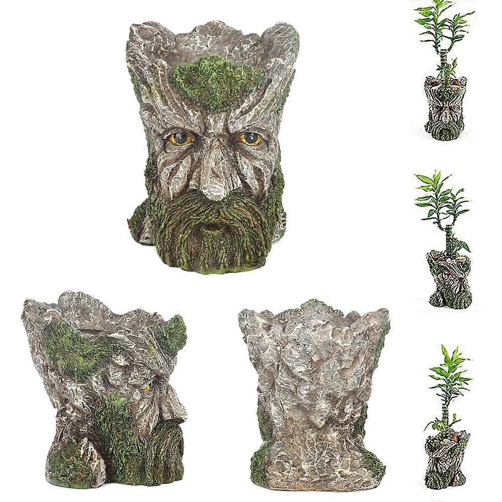 Man Face Tree Trunk Pot Treeman Flower Planter With Green Beard Decorative Resin Flower Pot For