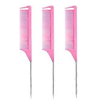 Rat Tail Combs Parting Comb: 3Pcs Rat Tail Comb Set, Long Steel Pin Rat Tail Teasing Comb, Hair Combs for Salon Hair Stylist, Tail Combs Metal ,Partin