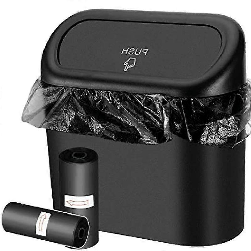 Leak-Proof Mini Car Trash Can with Lid & 2 Packs of 70 Garbage Bags - The Perfect Car Accessory!