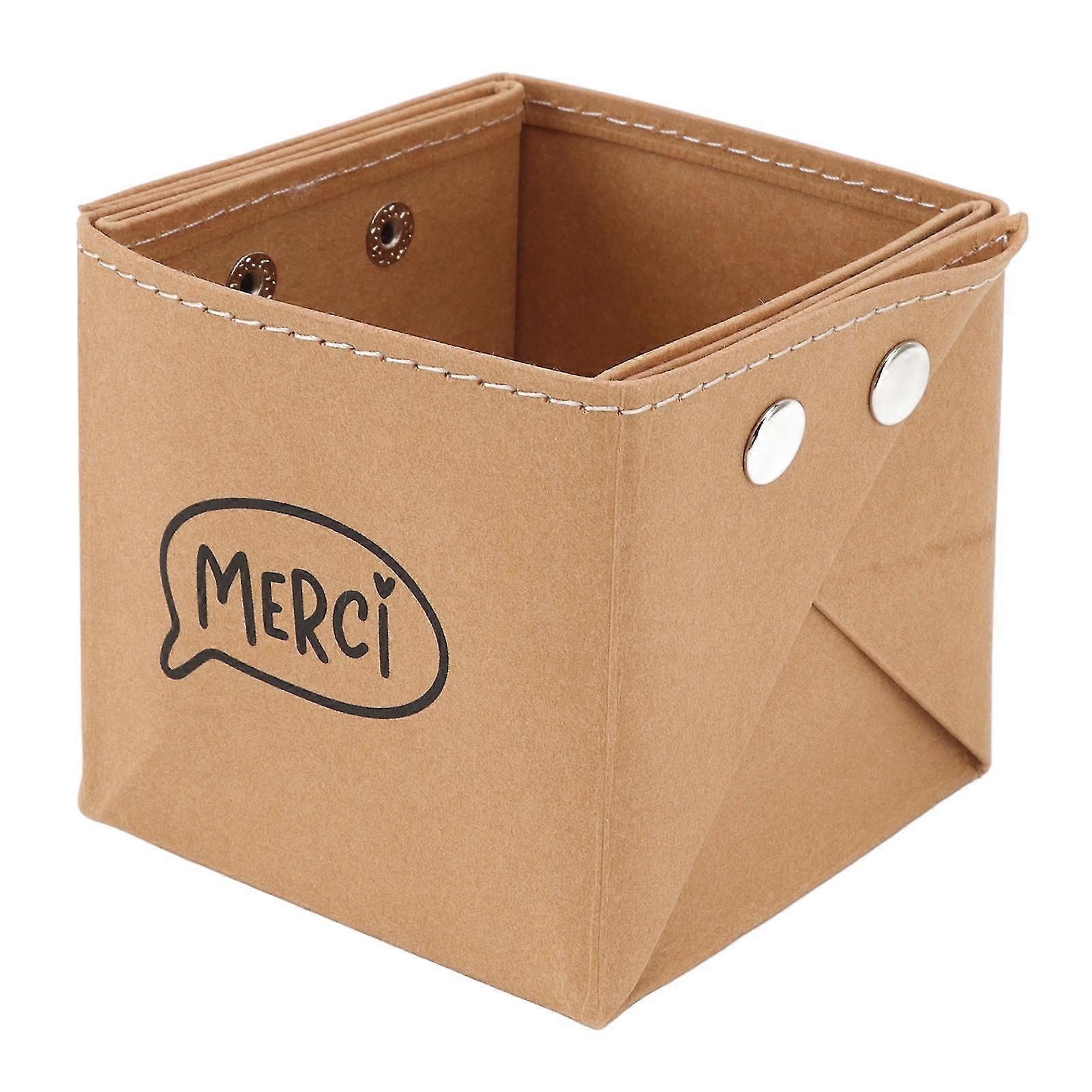 Waterproof Kraft Paper Organizer Box - Cowhide Color Folding Storage Container for Office Desktop