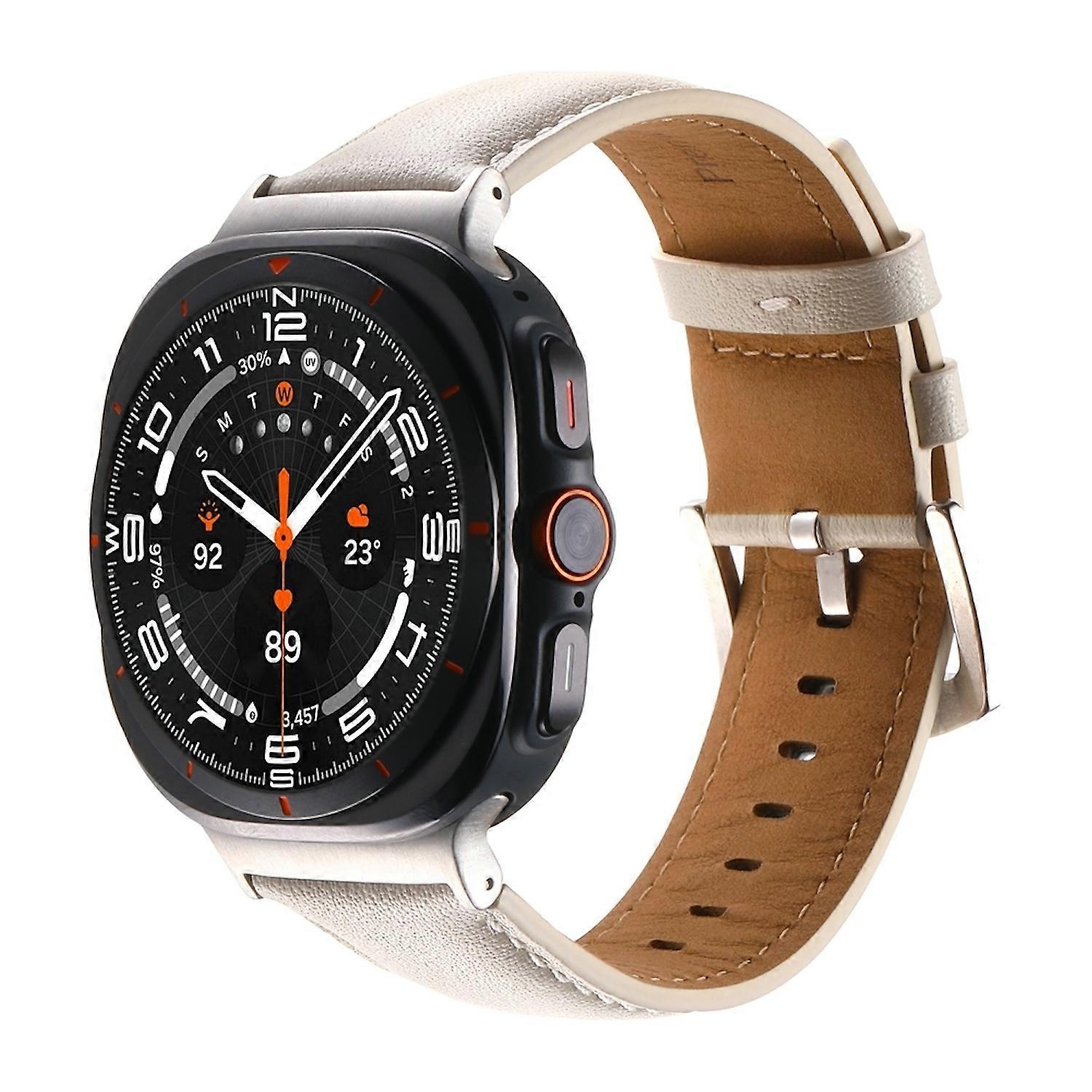 For Samsung Galaxy Watch Ultra 47mm high quality leather strap white