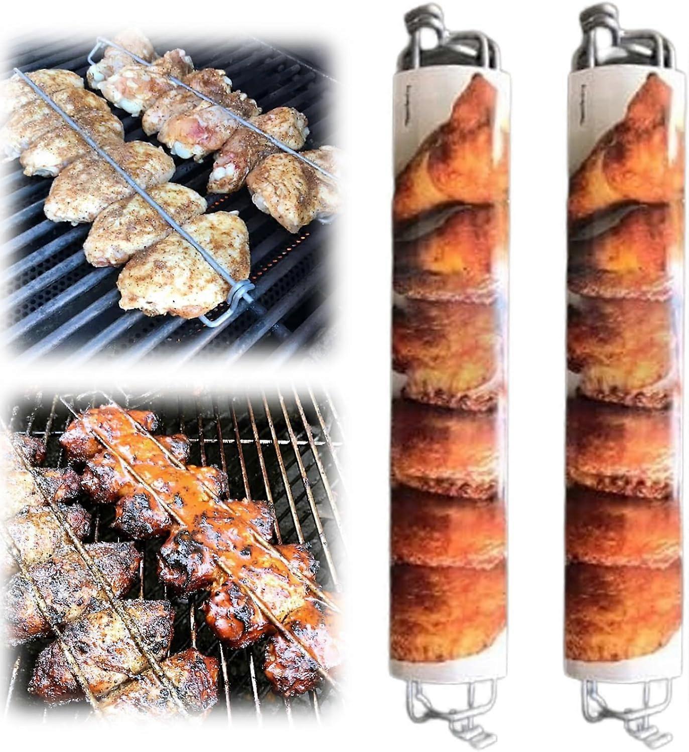 6pcs Wing Rails for Chicken Wings - Wing Rails For Grilling, Chicken Wing BBQ Fork, BBQ Grilling Sticks for Outdoor Picnic Camping Barbecue