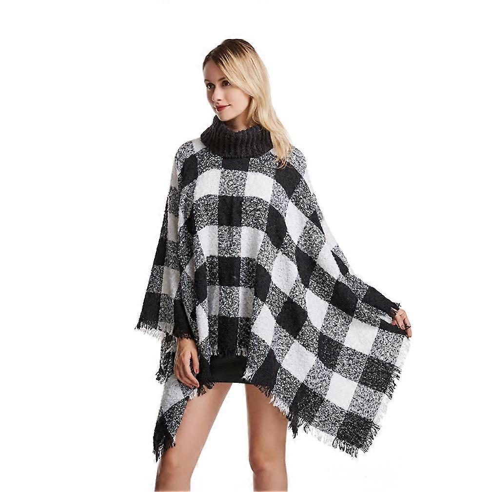 Squared Poncho Turtleneck Pullover Wrap Warm Cape for Lady
