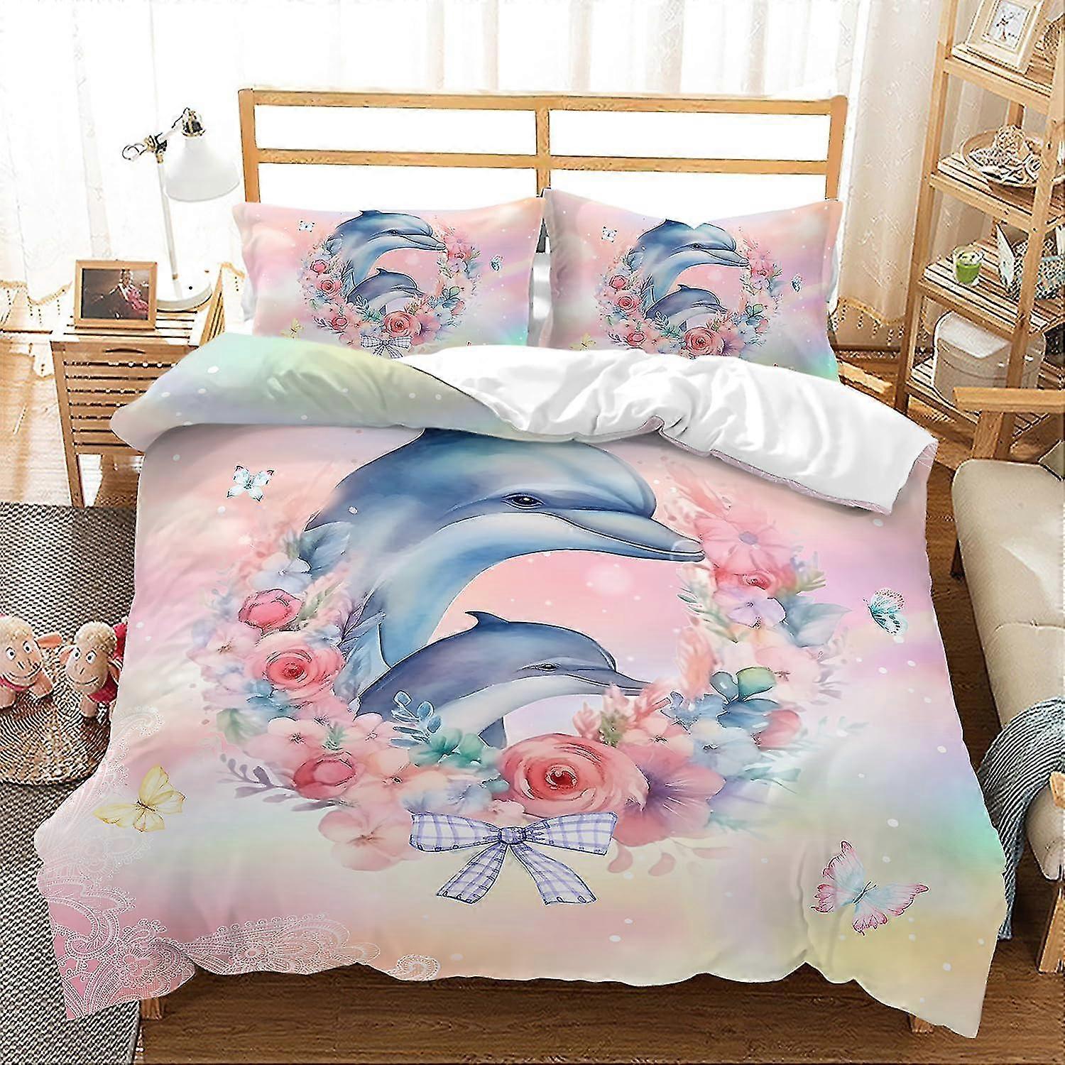 b819 Povlečení Cartoon Dinosaur Přikrývka Přikrývka Povlak na přikrývku 3 ks Sada povlečení 1 povlak na přikrývku a 2 povlaky na polštář Prostěradla gb819