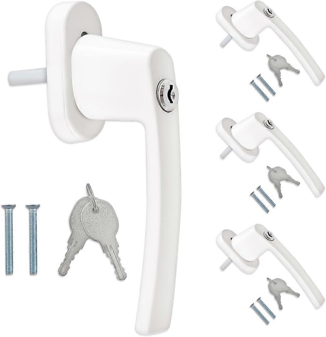 4x Lockable window handle - Handle with aluminum lock - Child safety - Shaft length 35 mm - Lock in white